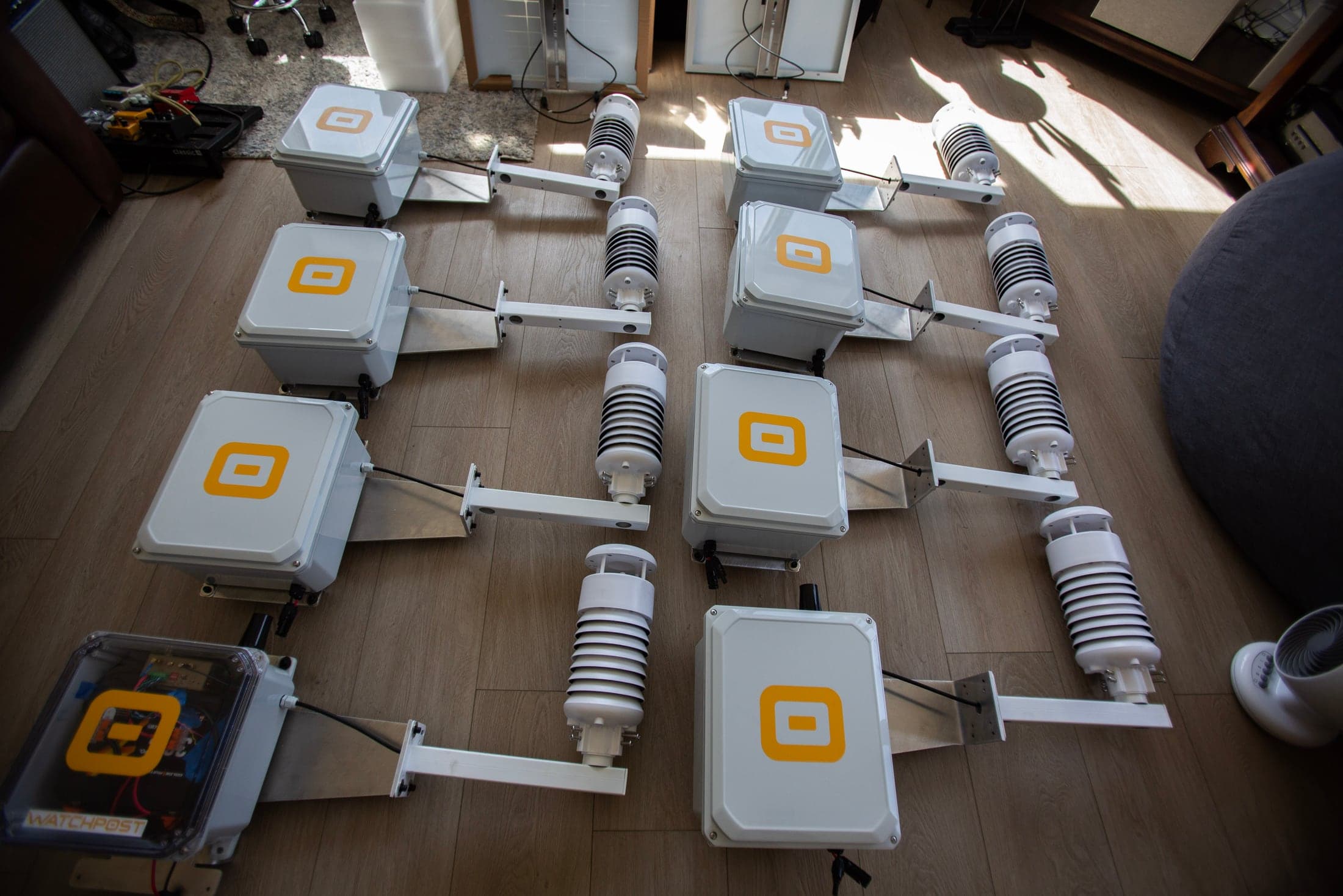 Finished units, staged and bench-tested